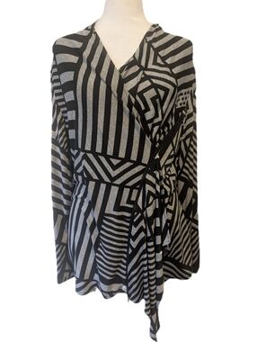 Joseph Ribkoff -14- Draped Wrap Long Sleeved Top With Zipper Accent